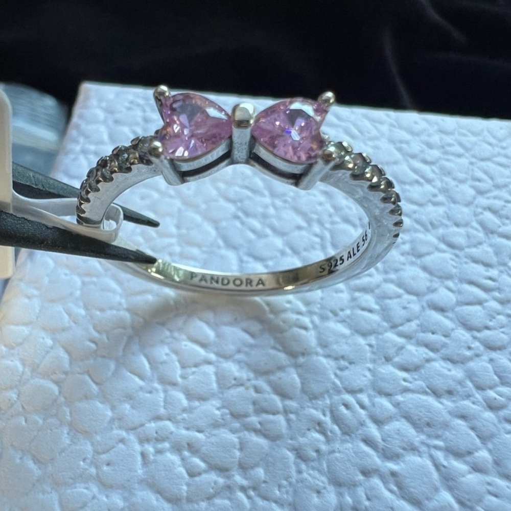 SPARKLING PINK BOW PANDORA RING,STERLING SILVER 925, SIZE: 60/9